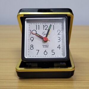 ClockEquity Quartz Folding Travel Alarm Clock Black Case Glow In Dark Tested